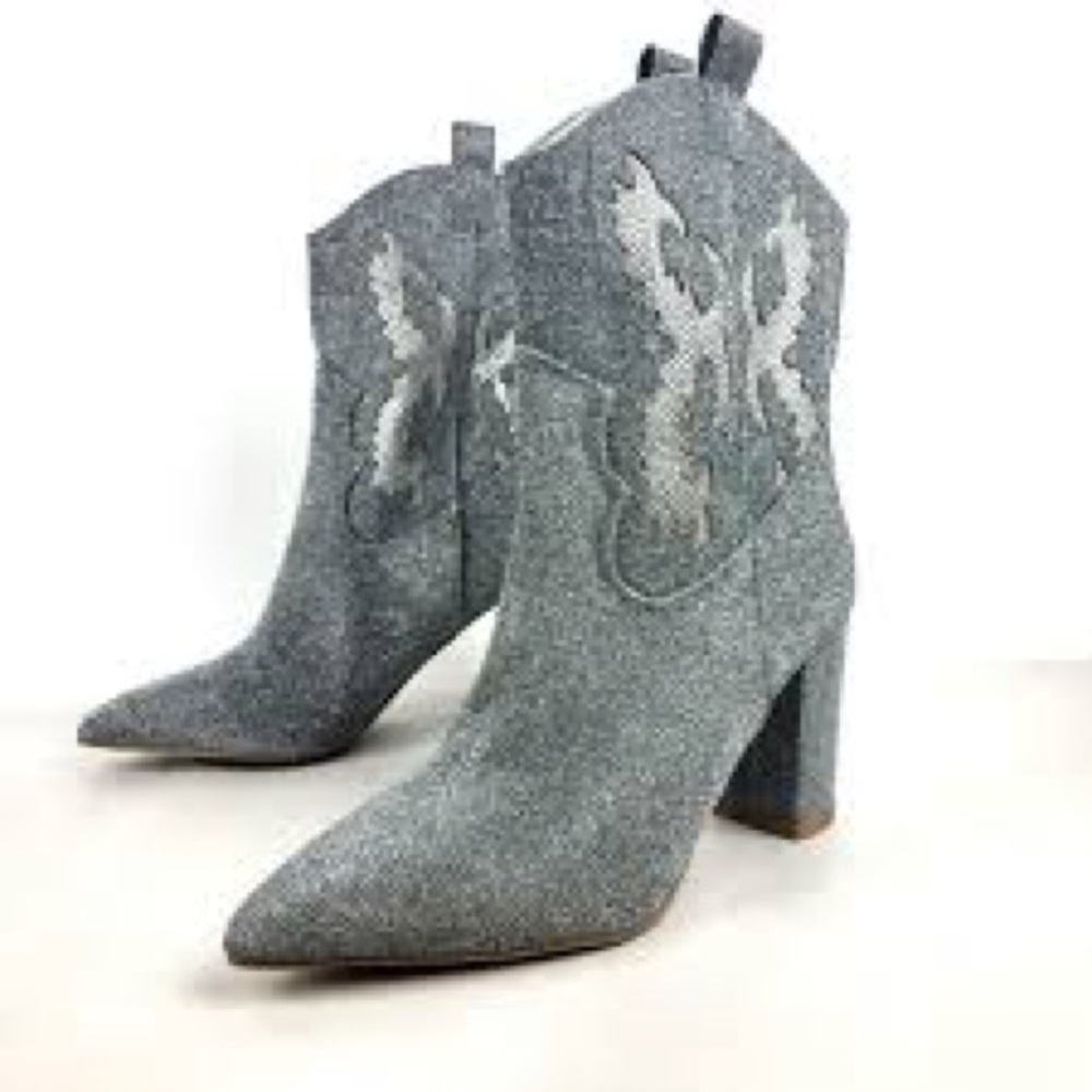 MIA Glittering Silver Western Cowboy Block Heel Boots GYPSI SILVER 8.5M